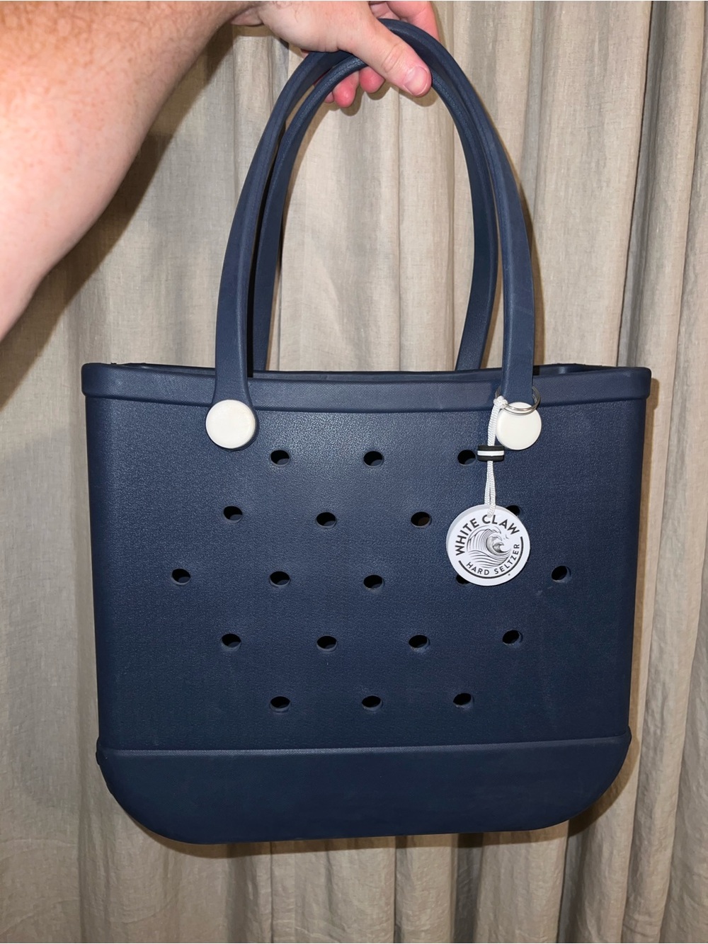 Navy Perforated Tote with Branded Charm